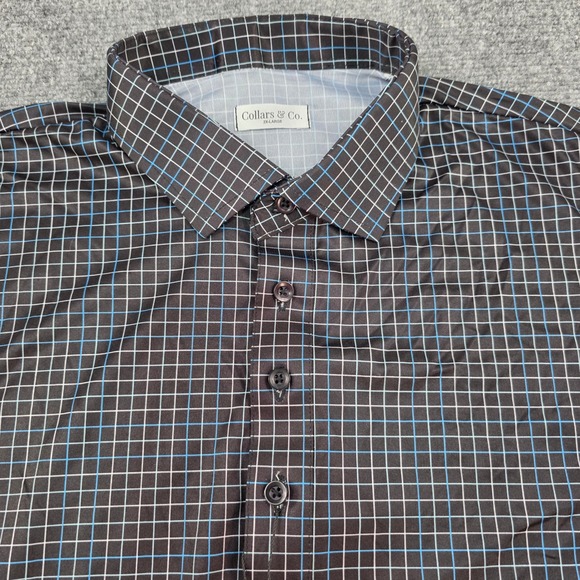 Collars & Co. Men's 2XL Dress Collar Polo Shirt Black Blue‎ Plaid Check NWT